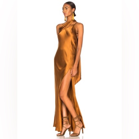 Michelle Mason One Shoulder Gown with Tie - Toffee - Picture 8 of 8